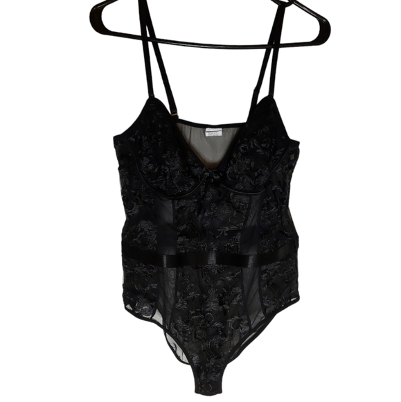 Black Lace Sheer Bodysuit - Picture 1 of 7